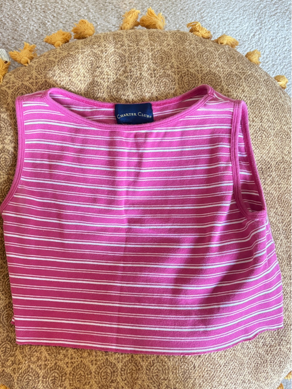 Charter Club Pink & White Striped Sleeveless Tank Top